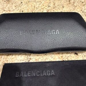 Balenciaga Textured Black Leather sunglasses case .New.